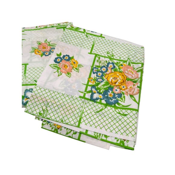 Vtg Cannon Monticello Floral Trellis Green Twin Flat Sheet ONLY USA Set of 2 - Picture 2 of 5